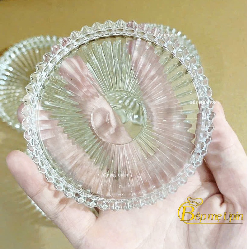 Sét 6 đĩa thủy tinh 10cm - đia thủy tinh viền ngọc 9cm đĩa đựng thạch đựng bánh