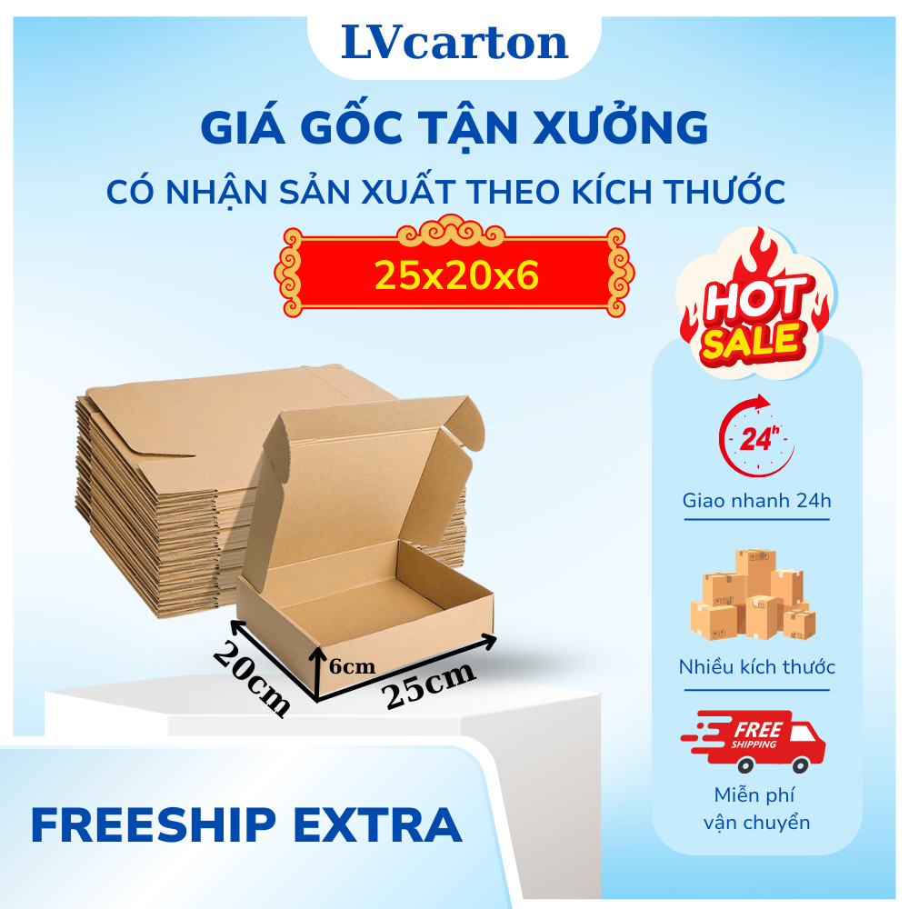 Hộp Carton Nắp Gài 25x20x6 – Hộp Ship Hàng, Hộp Đóng Gói Mẫu Mã Đẹp