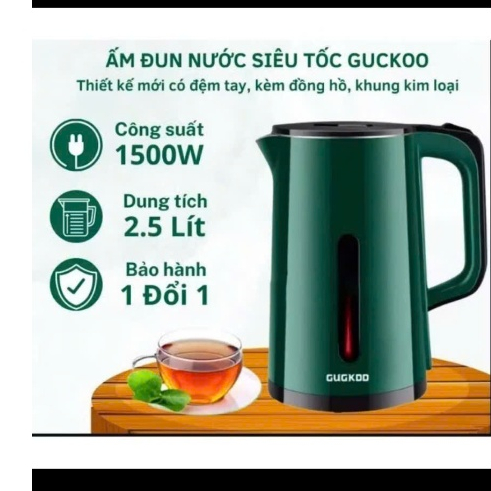 Ấm đun nước siêu tốc CUCKOO ST19 2.5 lít công suất lớn 1500W , lõi inox 304 , vỏ 2 lớp chống bỏng tự ngắt khi sôi