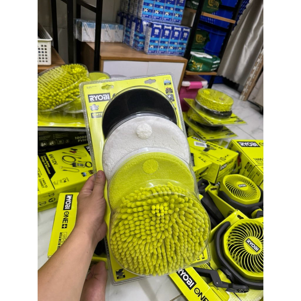 combo 3 đầu chà ryobi gắn máy chà sàn 18v