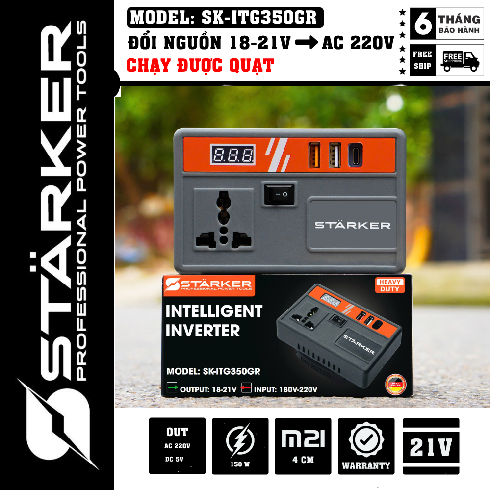 Đổi nguồn Starker xám ITG350 từ 18-21V ra DC 5v, AC 220V chạy được quạt, chân phổ thông m21 4cm