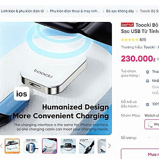 Toocki Bộ Sạc Từ Tính Không Dây Di Động Cho Ap.ple Watch 7 SE 6 5 4 8 9 10