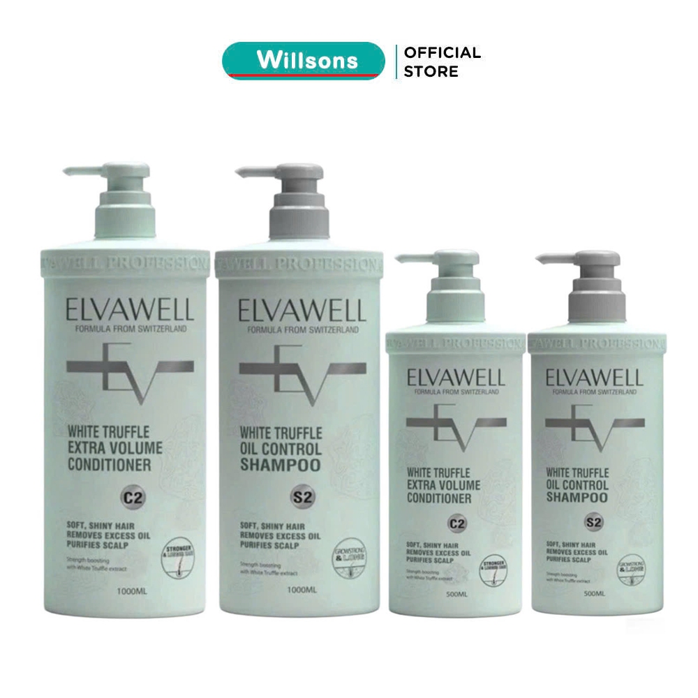 Dầu Gội Xả Giảm Rụng Tóc Sạch Dầu Bết ELVAWELL White Truffle S2 C2 500ML - 1000ML, Màu Xanh