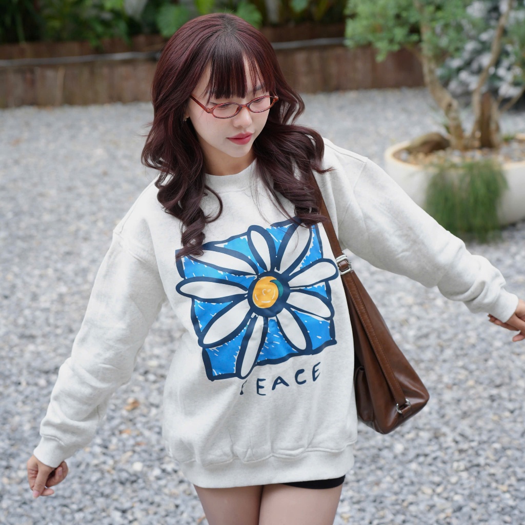 Áo Sweater Local Brand The Xide in hình HOA CÚC nỉ bông form rộng oversize unisex