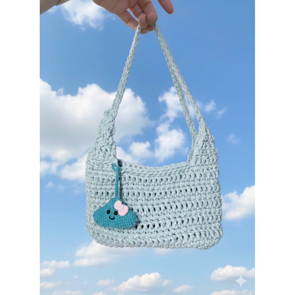 [HANDMADE] Túi Izzy Bag Size 26cm – Màu Xanh Ngọc Pastel | Túi Móc Len Thủ Công Cao Cấp
