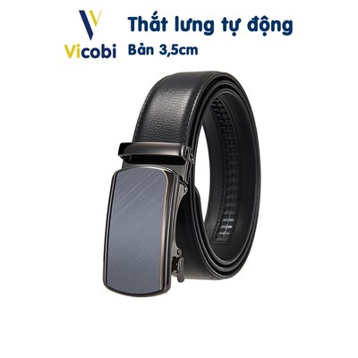 Dây thắt lưng nam da bò Vicobi TLE7, dây nịt khóa tự động bản 3,5cm
