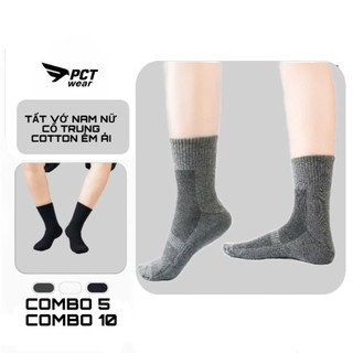Combo 10 Tất Vớ Nam Nữ Cổ Trung (Form Cổ Cao) Trơn Cotton Dày Dặn Êm Ái Thoáng Khí Khử Mùi Kháng Khuẩn