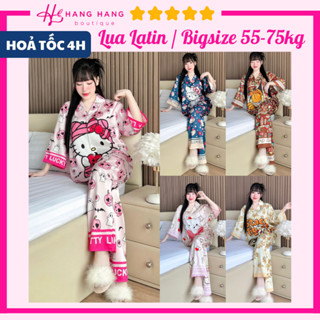  Đồ ngủ nữ bigsize 55-75kg pijama dài tay lỡ lụa latin mịn mát 75CD19 đồ bộ nữ đồ mặc nhà hoạt hình dễ thương cao cấp 