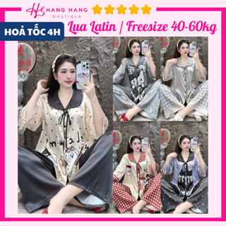  Đồ ngủ nữ 40-60kg pijama dài cộc tay lỡ cổ sen lụa latin mịn mát 60CD31 đồ bộ nữ đồ mặc nhà hoạt hình dễ thương 