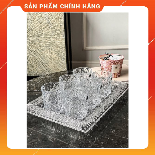 Combo khay chữ nhật Bohemia Crystal M57 + Bộ 6 cốc Bohemia Memphis 300ML