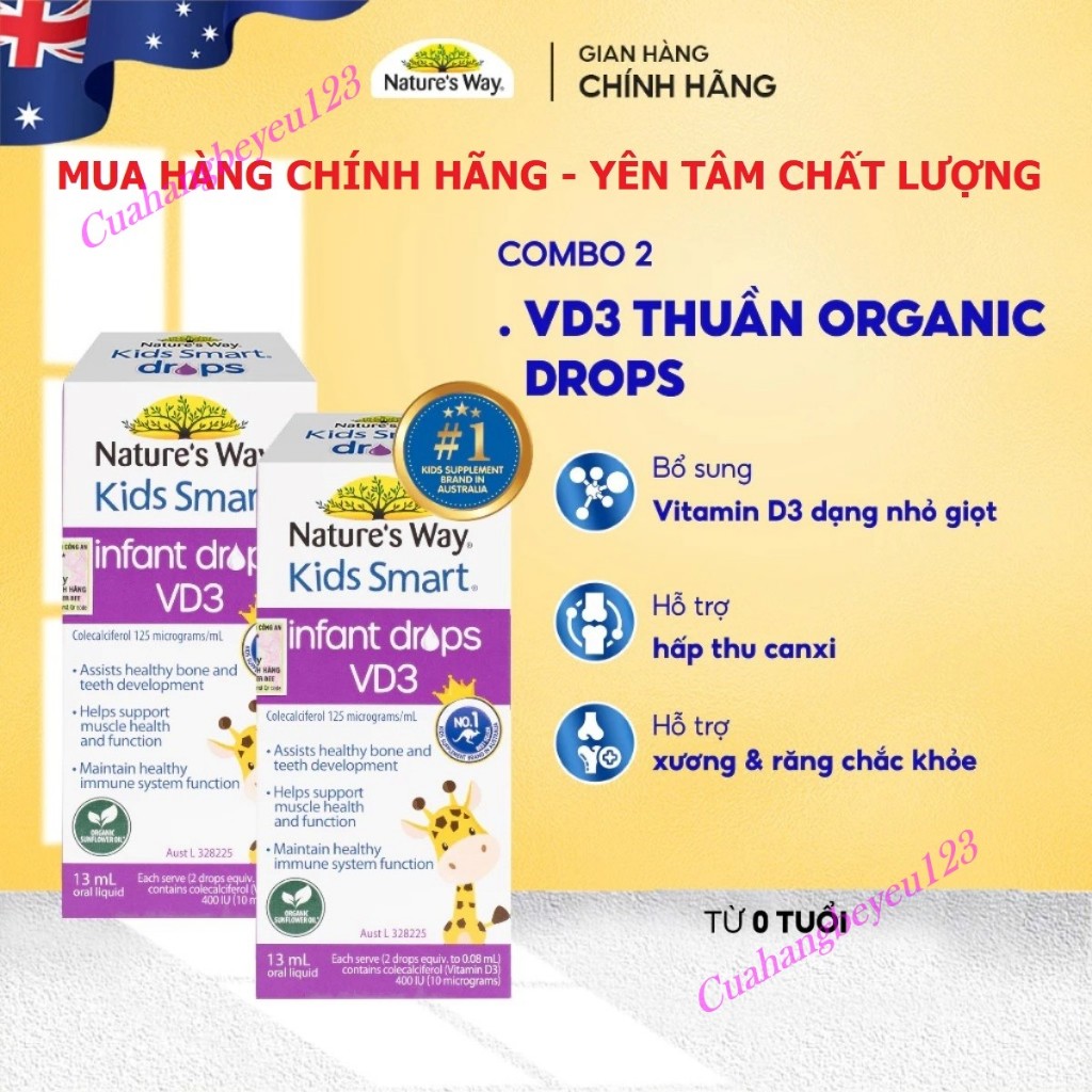D3 Thuần Nature's Way Kids Smart Infant Drops VD3 -bổ sung Vitamin D3 giúp hấp thụ Canxi NTW