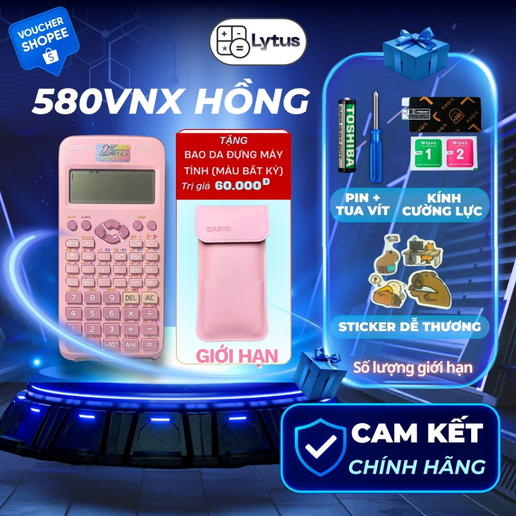 Máy tính casio 580 cũ Hồng (độ mới 70-99%) chính hãng bảo hành lên đến 7 năm