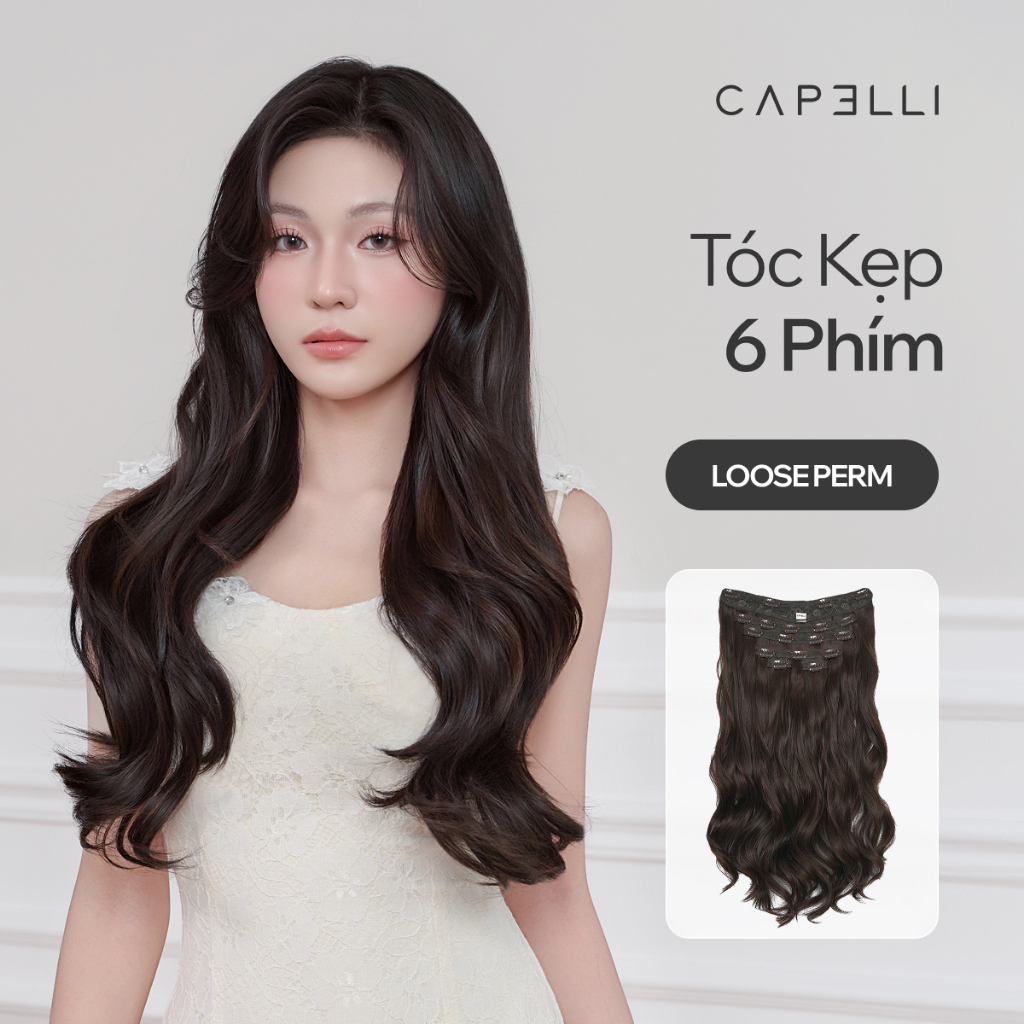  Bộ Tóc Kẹp 6 Phím CAPELLI Xoăn Sóng Loose Perm Layer 40-50cm 