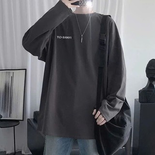  Áo thun dài tay in chữ TOBANYI form rộng Áo phông dài tay unisex mặc phối bên trong siêu chất nam nữ đều mặc 