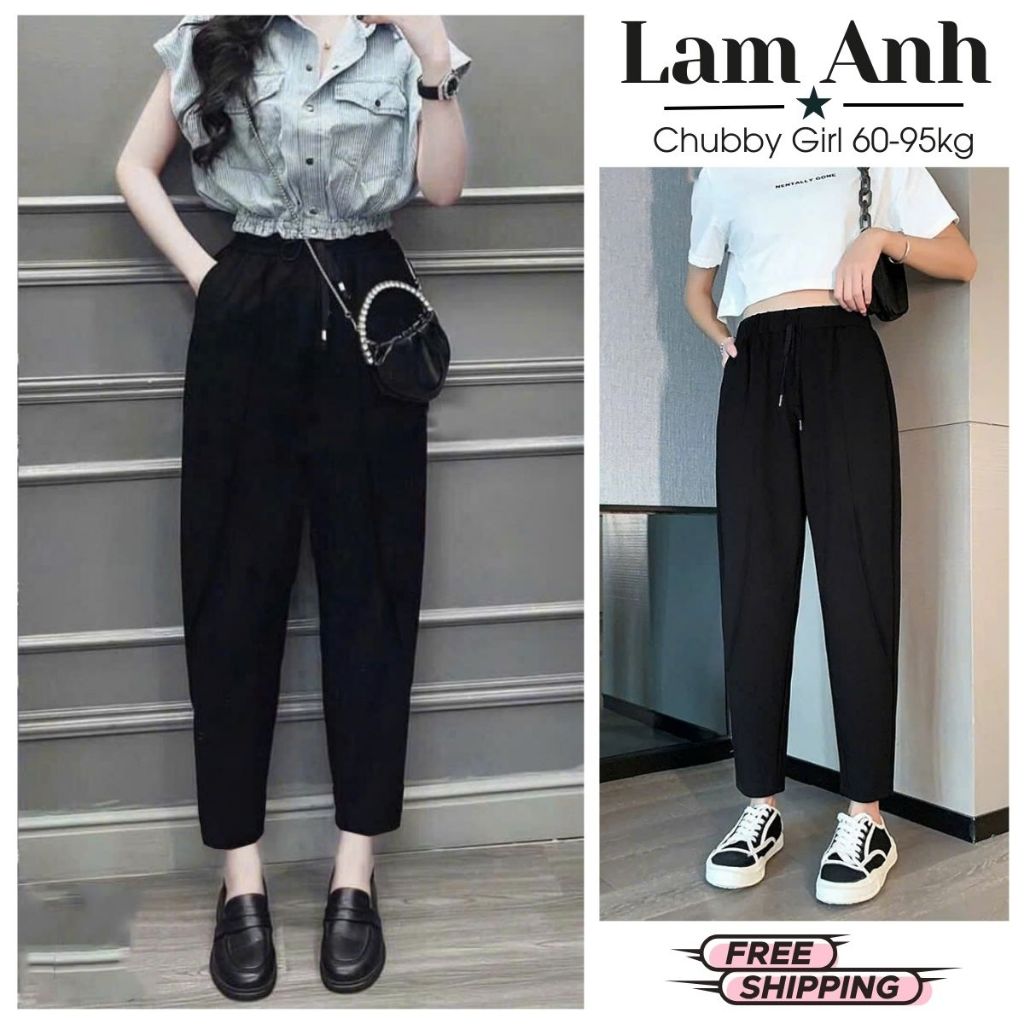 Quần baggy BIGSIZE nữ 60-95kg,vải Umi hàn,mềm mịn,đanh vải,co dãn,quần công sở nữ BIGSIZE | LAM ANH 