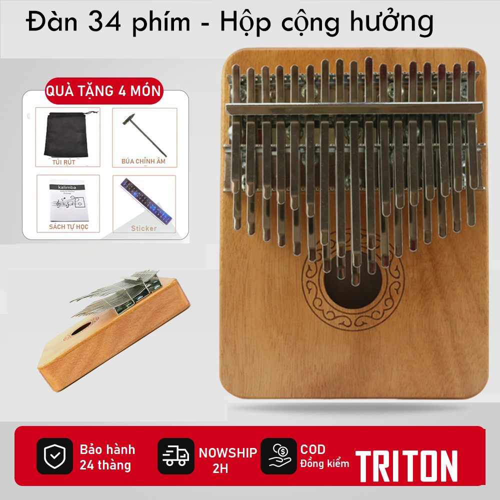 Đàn Kalimba 34 Phím TRITON LS34 Hộp Cộng Hưởng Độ Vang Cao Gỗ Mahogany Tặng 4 Phụ Kiện