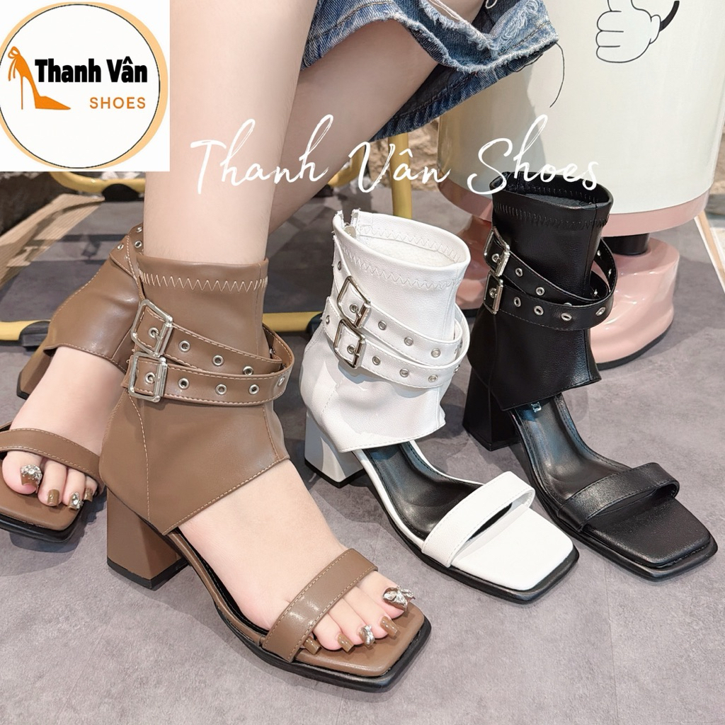 Bốt nữ phối quai tán đinh cao 5 phân (D0397)