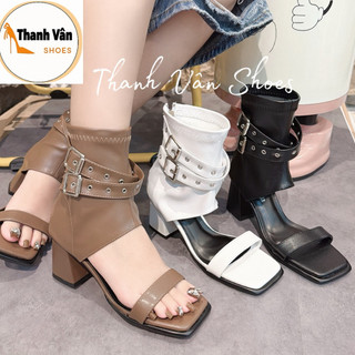 Bốt nữ phối quai tán đinh cao 5 phân (D0397)