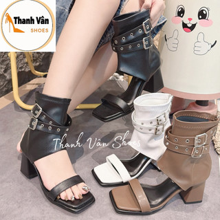 Bốt nữ phối quai tán đinh cao 5 phân (D0397)