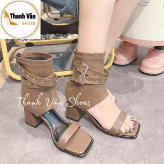Bốt nữ phối quai tán đinh cao 5 phân (D0397)