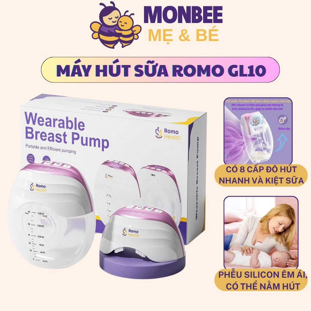  Máy hút sữa điện đôi ROMO GLE 10 thông minh máy vắt sữa rảnh tay 3 chế độ mát xa kích thích sữa tiện lợi lực hút mạnh 
