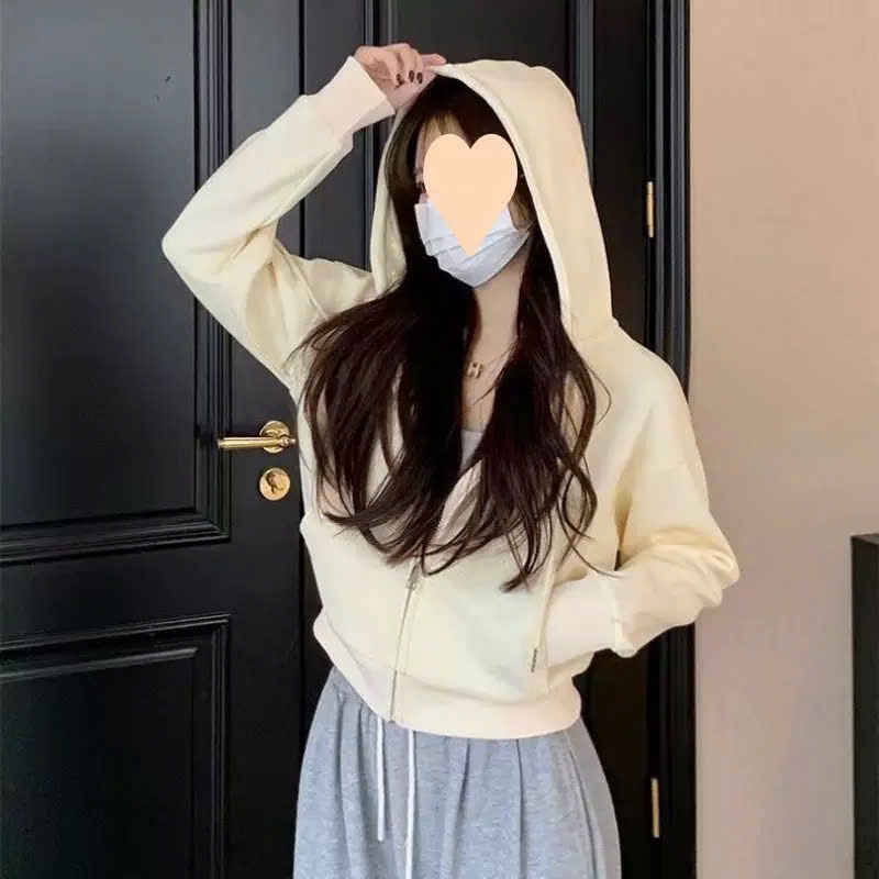 Áo Khoác Hoodie Nữ Dáng Ngắn Basic Croptop Pastel Shark chili Thời Trang Hàn Quốc S312