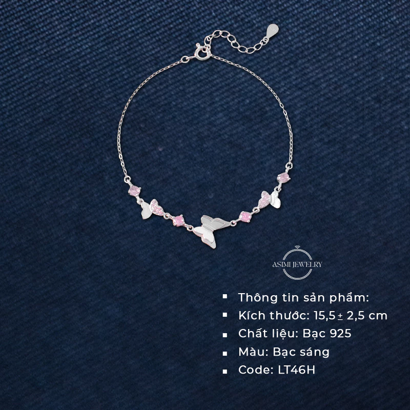 Lắc tay nữ bạc Cánh Tiên Hồng Asimi Elysian Butterfly LT46 2