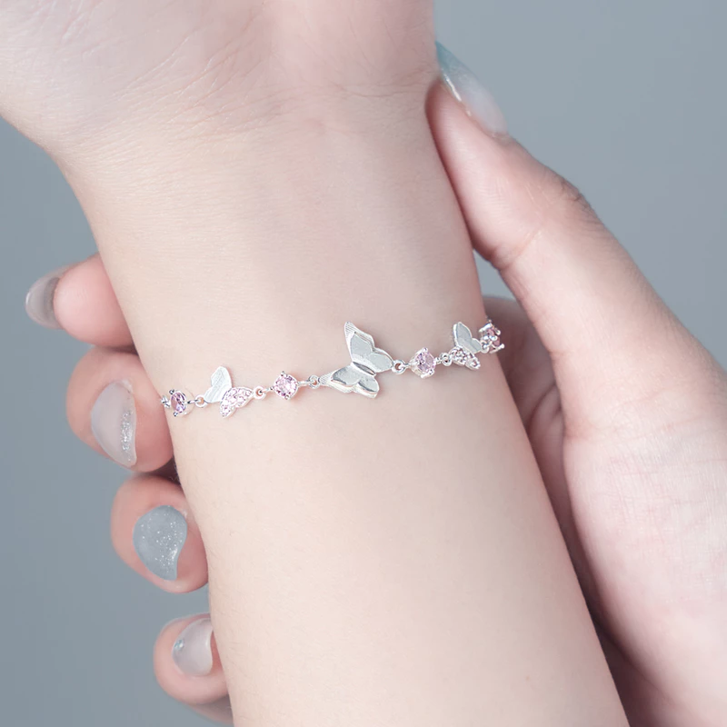 Lắc tay nữ bạc Cánh Tiên Hồng Asimi Elysian Butterfly LT46 3