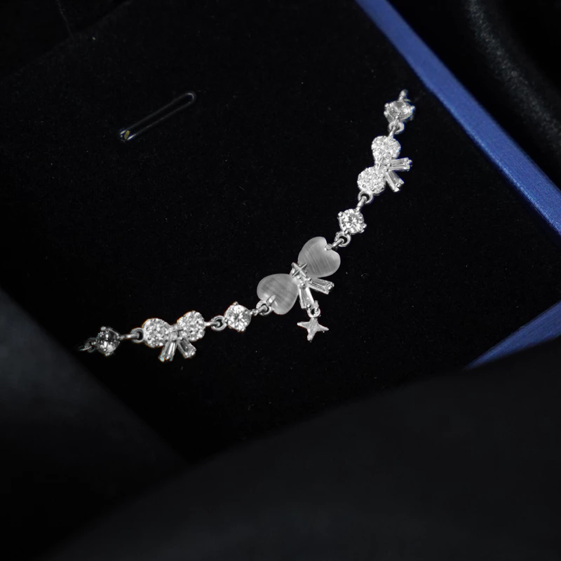Lắc tay bạc nữ mạ vàng Nơ Hoàng Gia Asimi Royal Grace LT48 7