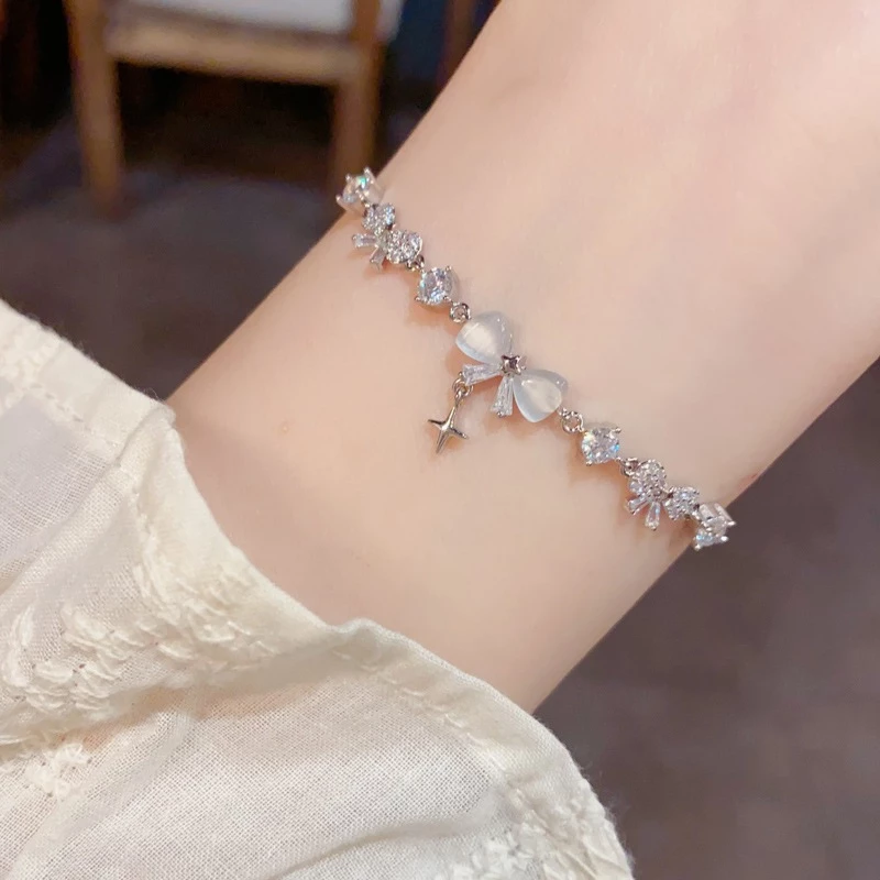 Lắc tay bạc nữ mạ vàng Nơ Hoàng Gia Asimi Royal Grace LT48 5