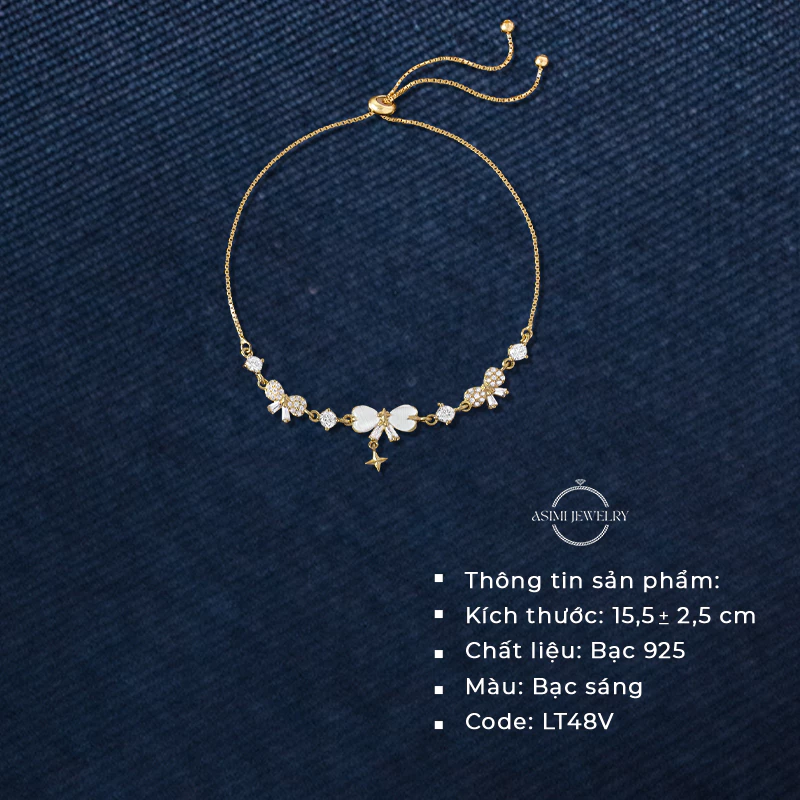 Lắc tay bạc nữ mạ vàng Nơ Hoàng Gia Asimi Royal Grace LT48 3