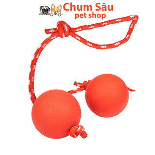 Bóng cao su đỏ có dây thừng tự chơi cho chó mèo, đồ chơi tự tương tác cho thú cưng