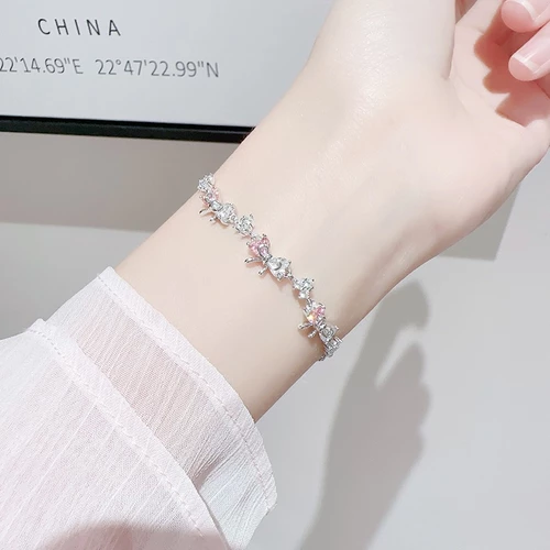 Lắc tay bạc Ý S925 Nơ Công Chúa Asimi Princess Vibe LT50 - đeo trên mẫu