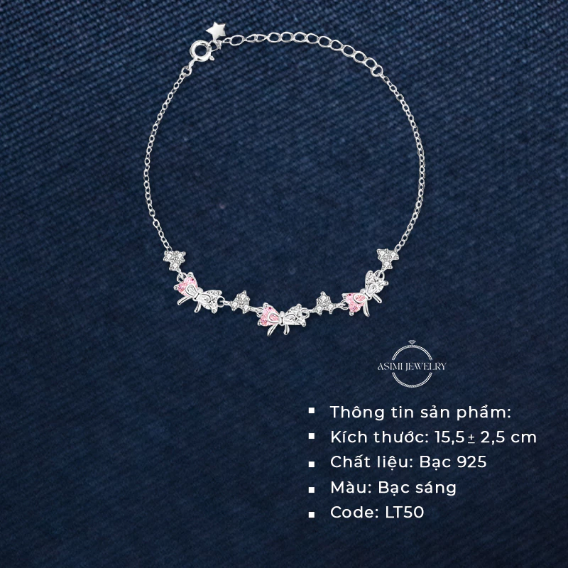 Lắc tay bạc Ý S925 Nơ Công Chúa Asimi Princess Vibe LT50 3