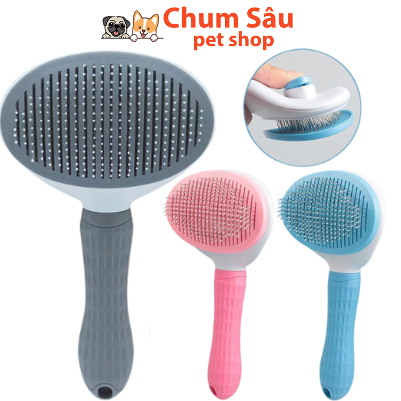 Lược chải lông cho chó mèo có nút bấm CLEAN chải lông thú cưng