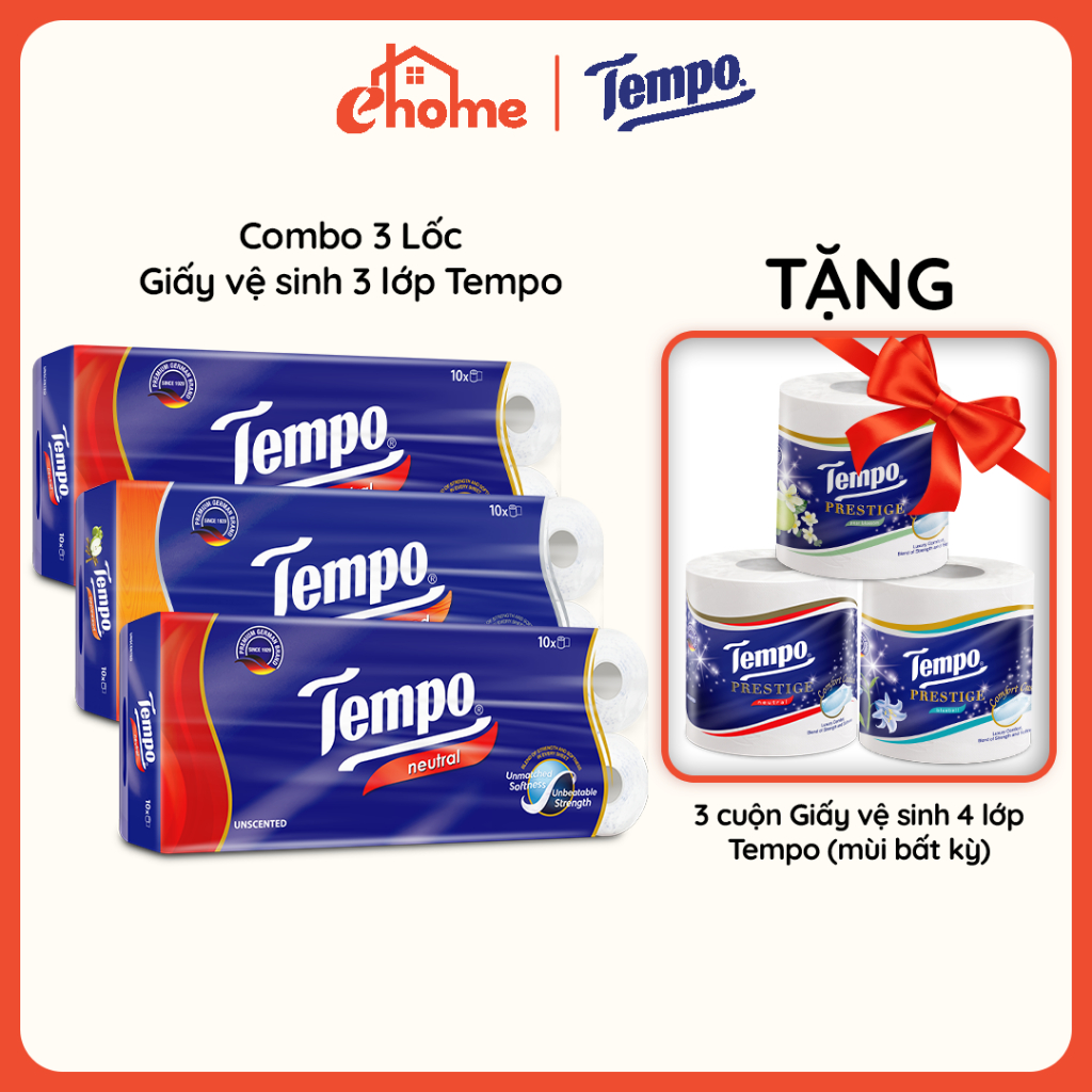 [MUA 3 LỐC GVS 3 LỚP TẶNG 3 CUỘN GVS 4] Giấy Vệ Sinh Cao Cấp Tempo Toipa 3 Lớp Bền Dai, An Toàn Cho 