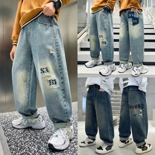   M 5507 . Quần Jeans In Hình + Rách  phom becghi 15-63KG Boy Năng Động Cho Bé Trai - Chất Liệu Jean Đứng Fom 