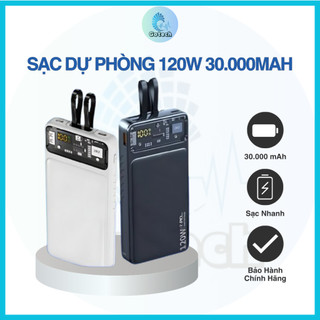  Sạc Dự Phòng 30000mAh Sạc Nhanh 120W PD20W Tích Hợp 2 Dây Sạc Có Màn Hình LED Dùng Cho Mọi Thiết Bị Kết Nối 