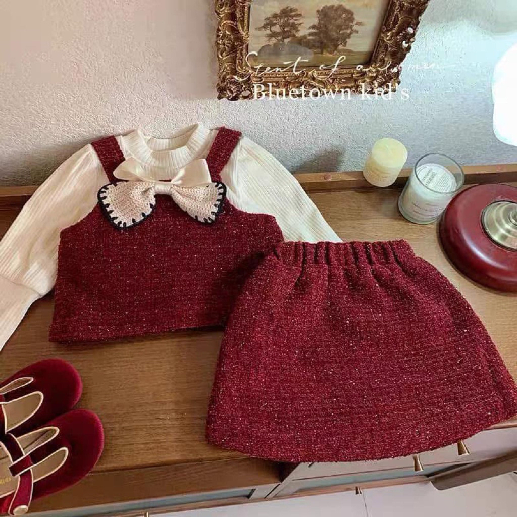 [Ponyni’s baby ] G22 Set dạ nơ đỏ 3 chi tiết xinh yêu cho bé gái diện lễ tết (9-30kg)