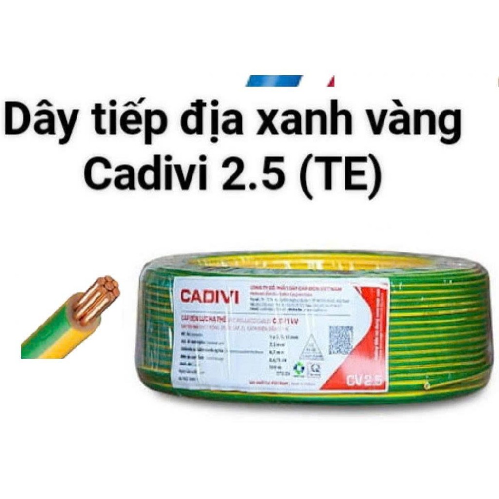 Lẻ 18m, 20m. Dây tiếp địa xanh vàng CADIVI CV-2.5 (TE). HÃNG CHÍNH HÃNG - GIÁ TỐT