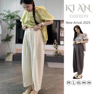 Quần bầu baggy Ki An QB326 chất đũi gió nhăn mát mềm mịn🌸quần bầu from rộng mặc thỏa mái có chun chỉnh bụng