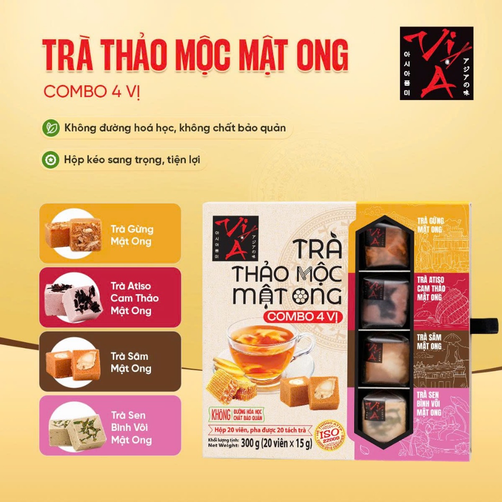 Trà Thảo Mộc Mật Ong Vị Á (Combo 4 Vị), mang đến trải nghiệm thưởng trà hiện đại, tiện lợi và giàu h