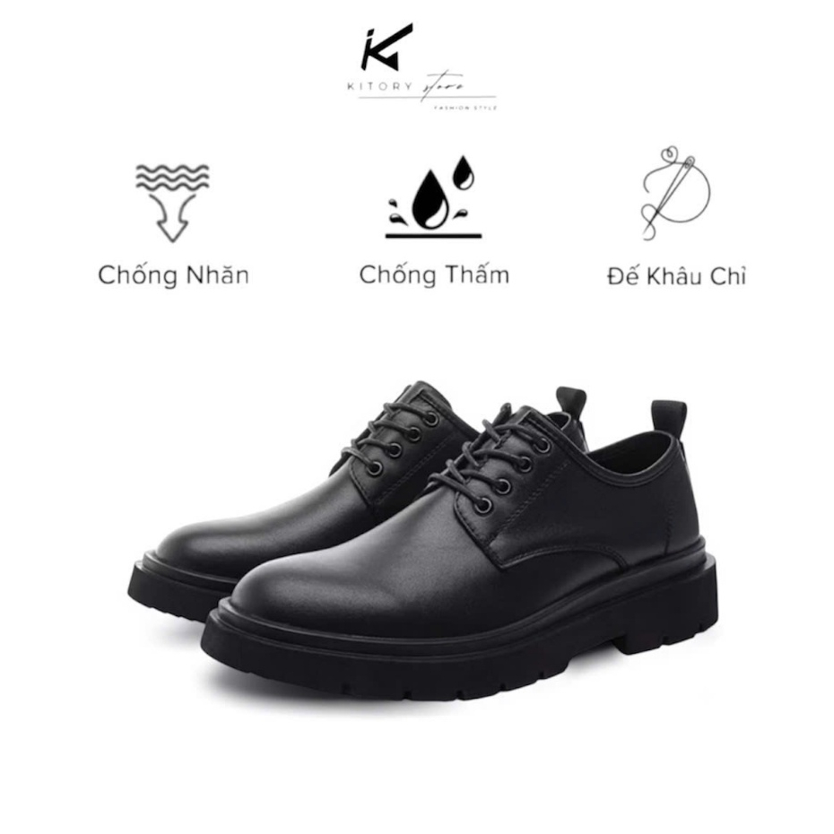 Giày Tây Chunky Derby Nam Đế 4,5cm Tăng Chiều Cao,Giày Da Công Sở Cao Cấp Dây Buộc Mũi Tròn Trẻ Trung Năng Động