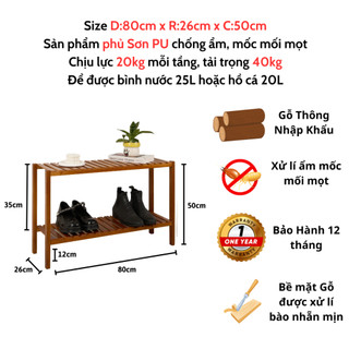 Kệ giày gỗ BEHOMES 2 tầng 80cm Gỗ Thông Cao Cấp Chống Mối Mọt Cong Vênh