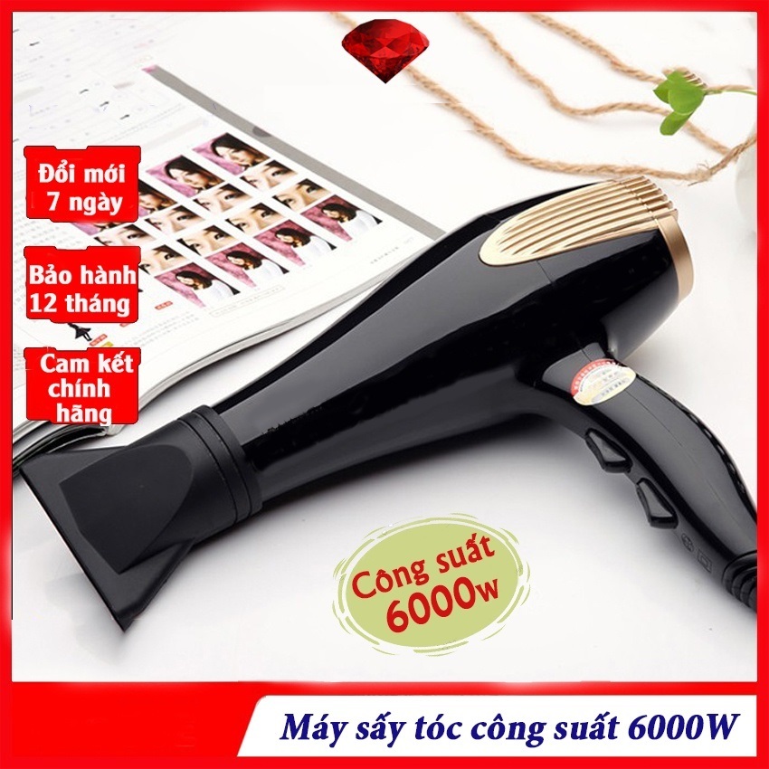 Máy Sấy Tóc Tạo Kiểu 2 Chiều Nóng Lạnh Công Suất Lớn 6000W (Tặng Kèm Đầu Thổi)