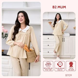  BỘ TAY DÀI  Chất đũi mềm mát có thiết kế mở cúc cho bé ti quần có chun chỉnh - B709 B2MUM 