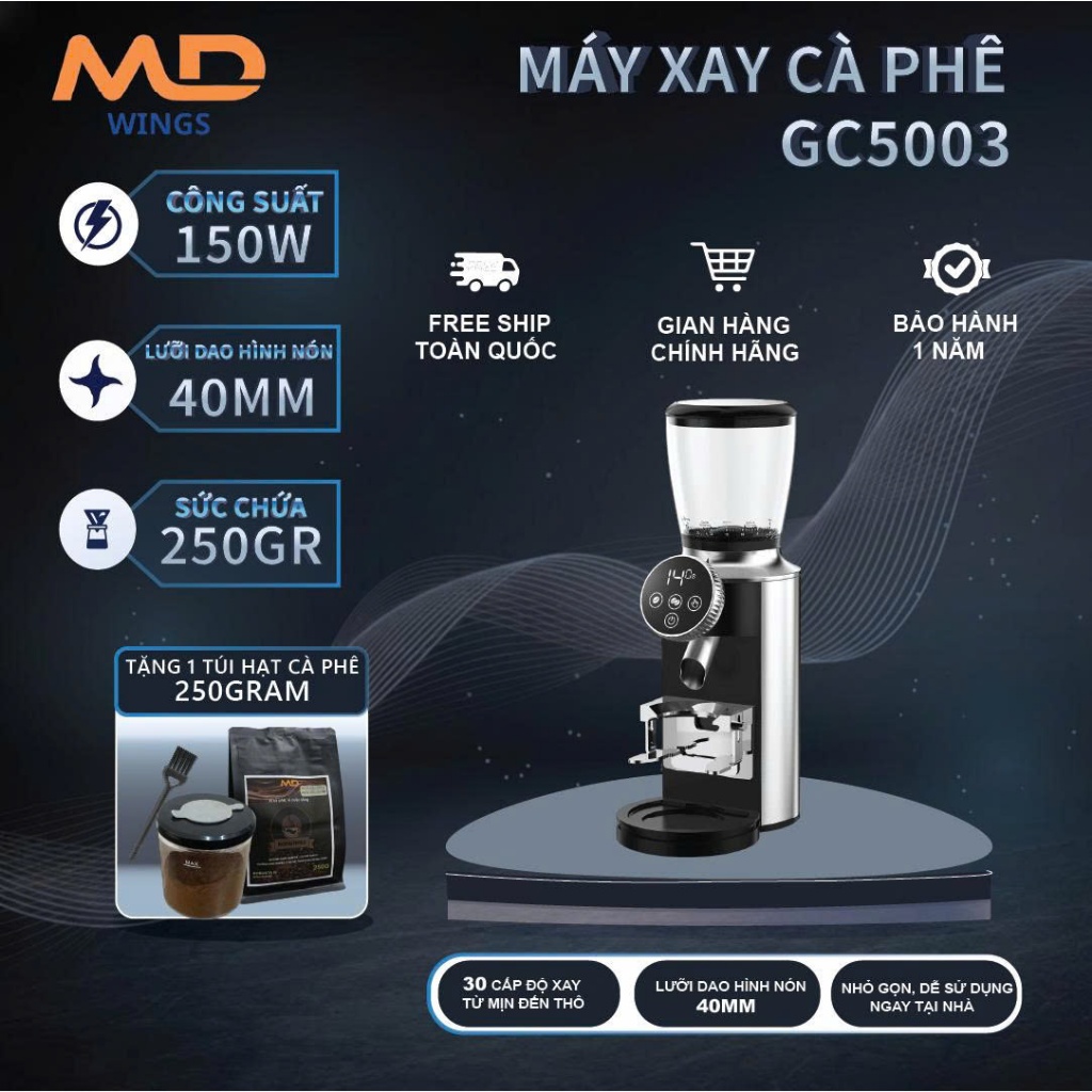 Máy máy xay cà phê  MDWINGS GC5003 ,thép không gỉ cao cấp kích thước lưỡi 40mm, Bh12 tháng