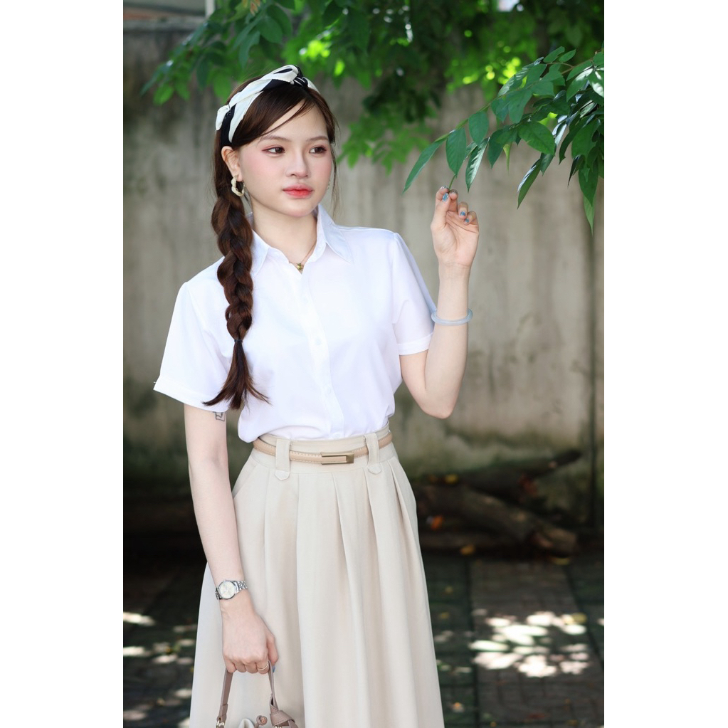 Áo sơ mi nữ ngắn tay công sở, chất liệu mềm mịn, ít nhăn, thiết kế trẻ trung AM99