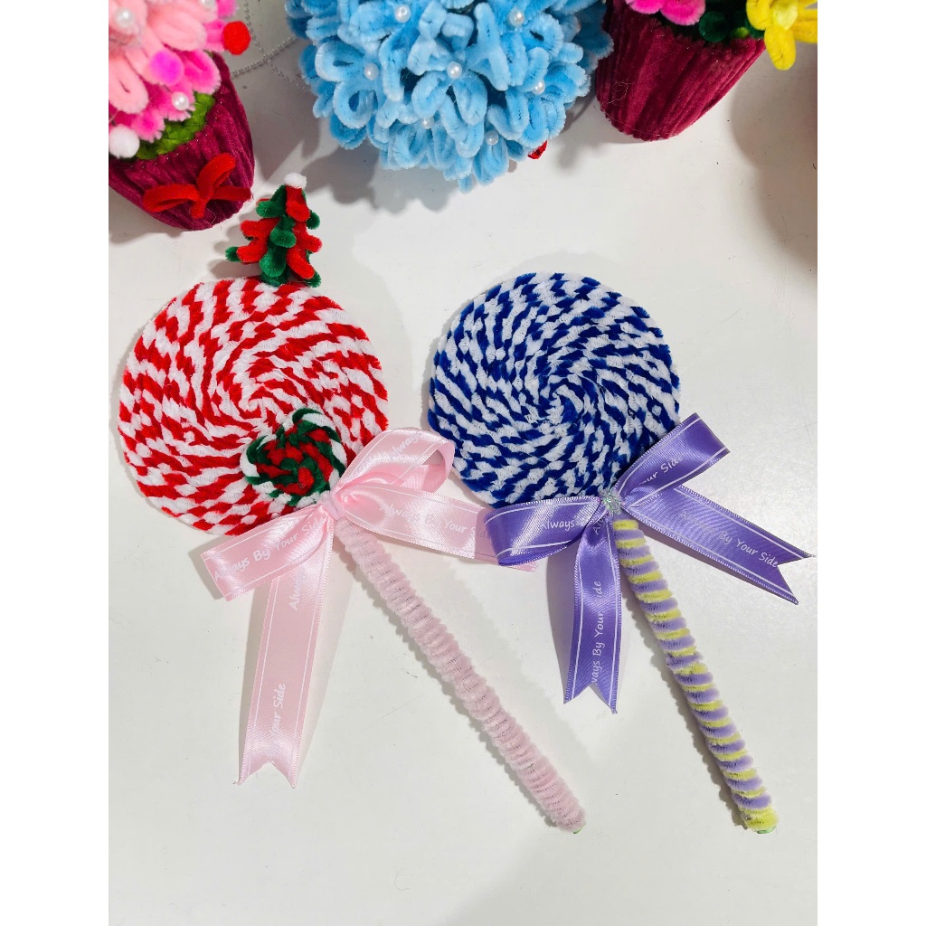 (Làm sẵn) Kẹo mút kẽm nhung Handmade siêu cute, phụ kiện chụp ảnh giáng sinh, ngày lễ