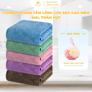  Combo 5 Khăn Tắm Sọc Gạo 50x100cm Sợi Tre Microfiber To Dày Cao Cấp Huy Hòa Towel 